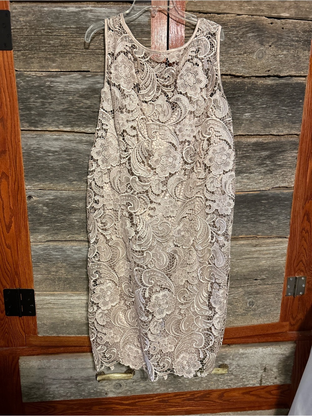 Adrianna Papell Lace Midi Dress in Ivory and Nude Size 18W Floral Wedding Guest